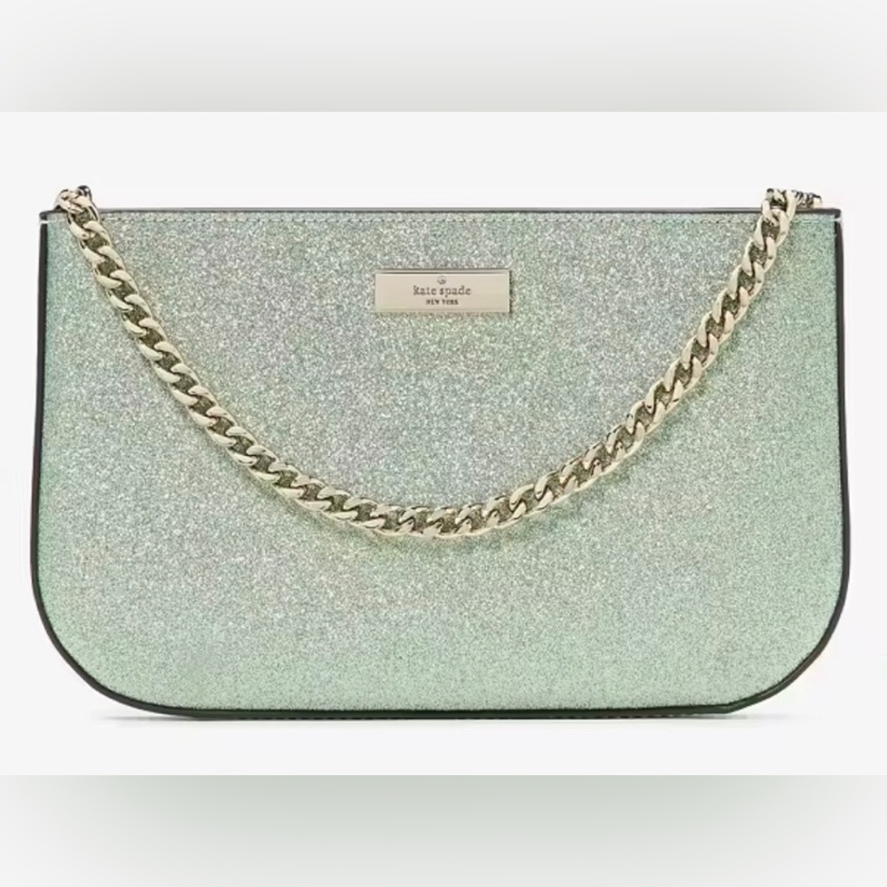 NWT Kate Spade Kenzie Glitter Lilly Pochette- Seawater with Gold Chain